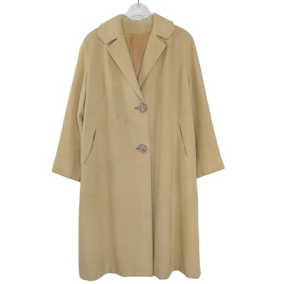 Jordan Marsh 1970s Beige Cream Vintage Cashmere Peacoat Long Coat Large - Picture 1 of 13